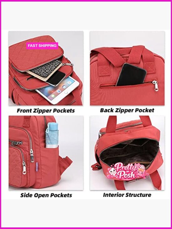 Small Quilted Waterproof Backpack with Multi Pockets Daypack main image 6